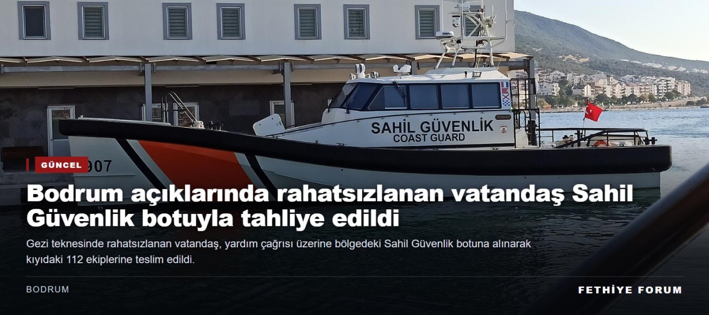 Bodrum açıklarında rahatsızlanan vatandaş Sahil Güvenlik botuyla tahliye edildi